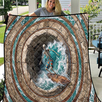 3D Illusion Surfing Skeleton Halloween Quilt Surfboard Bones Ocean Wave Stone Well DT05 Gray - Polynesian Pride