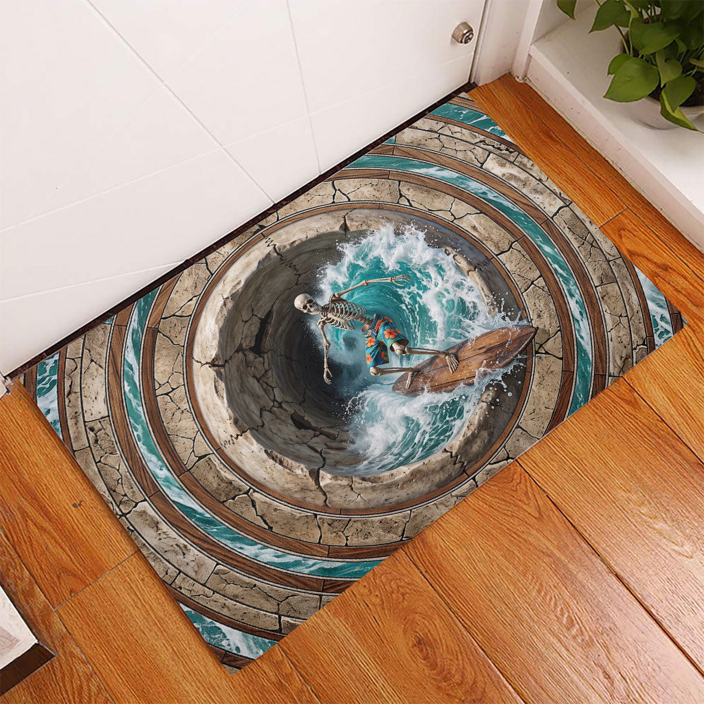 3D Illusion Surfing Skeleton Halloween Rubber Doormat Surfboard Bones Ocean Wave Stone Well DT05 - Polynesian Pride