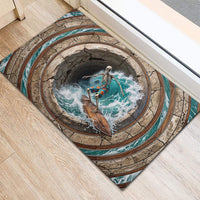 3D Illusion Surfing Skeleton Halloween Rubber Doormat Surfboard Bones Ocean Wave Stone Well DT05 - Polynesian Pride