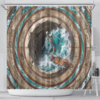 3D Illusion Surfing Skeleton Halloween Shower Curtain Surfboard Bones Ocean Wave Stone Well DT05 - Polynesian Pride