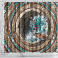 3D Illusion Surfing Skeleton Halloween Shower Curtain Surfboard Bones Ocean Wave Stone Well DT05 - Polynesian Pride