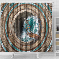3D Illusion Surfing Skeleton Halloween Shower Curtain Surfboard Bones Ocean Wave Stone Well DT05 - Polynesian Pride