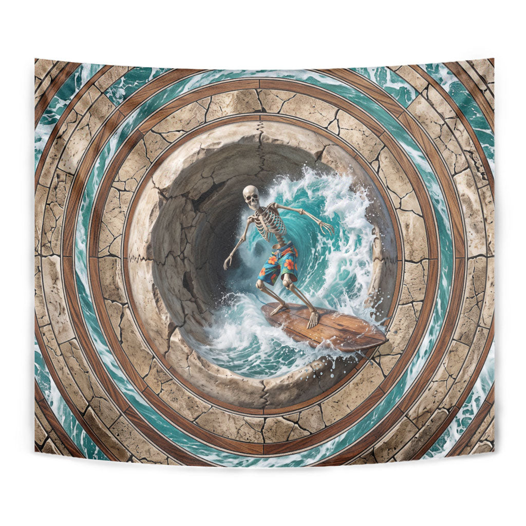 3D Illusion Surfing Skeleton Halloween Tapestry Surfboard Bones Ocean Wave Stone Well DT05 - Polynesian Pride