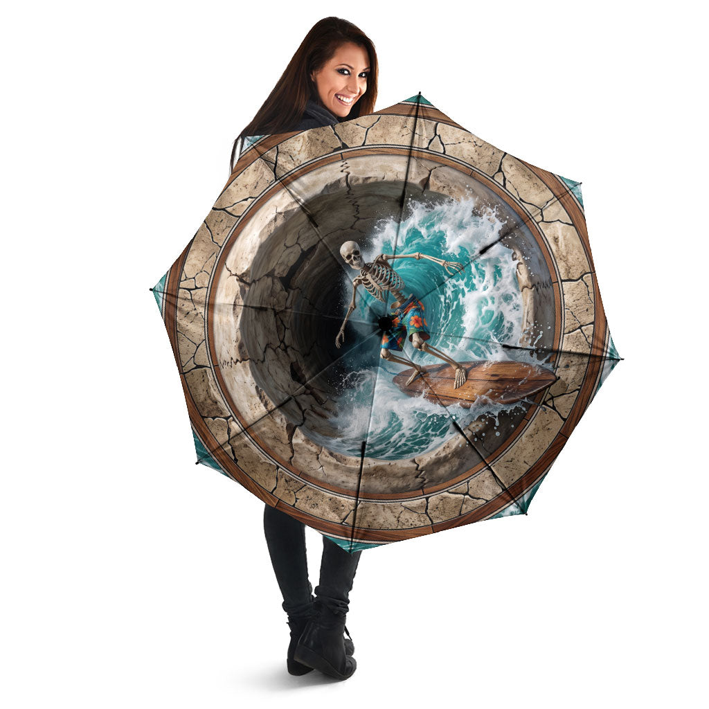 3D Illusion Surfing Skeleton Halloween Umbrella Surfboard Bones Ocean Wave Stone Well DT05 - Polynesian Pride