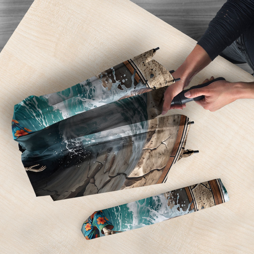 3D Illusion Surfing Skeleton Halloween Umbrella Surfboard Bones Ocean Wave Stone Well DT05 - Polynesian Pride