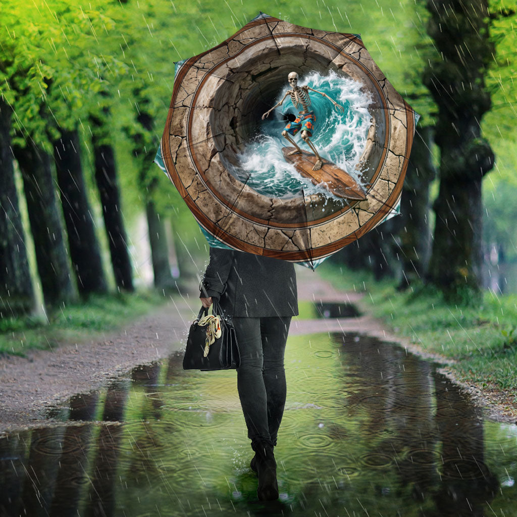 3D Illusion Surfing Skeleton Halloween Umbrella Surfboard Bones Ocean Wave Stone Well DT05 - Polynesian Pride
