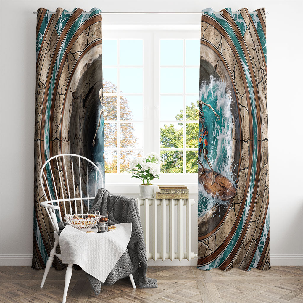 3D Illusion Surfing Skeleton Halloween Window Curtain Surfboard Bones Ocean Wave Stone Well DT05 - Polynesian Pride
