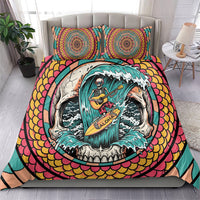 3D Illusion Surfing Skull Aloha Halloween Bedding Set Tropical Guitarist Bones Wave DT05 - Polynesian Pride