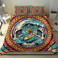 3D Illusion Surfing Skull Aloha Halloween Bedding Set Tropical Guitarist Bones Wave DT05 - Polynesian Pride