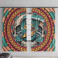 3D Illusion Surfing Skull Aloha Halloween Window Curtain Tropical Guitarist Bones Wave DT05 With Hooks Blue - Polynesian Pride