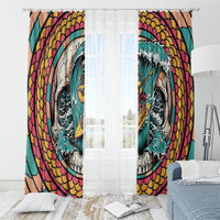 3D Illusion Surfing Skull Aloha Halloween Window Curtain Tropical Guitarist Bones Wave DT05 - Polynesian Pride