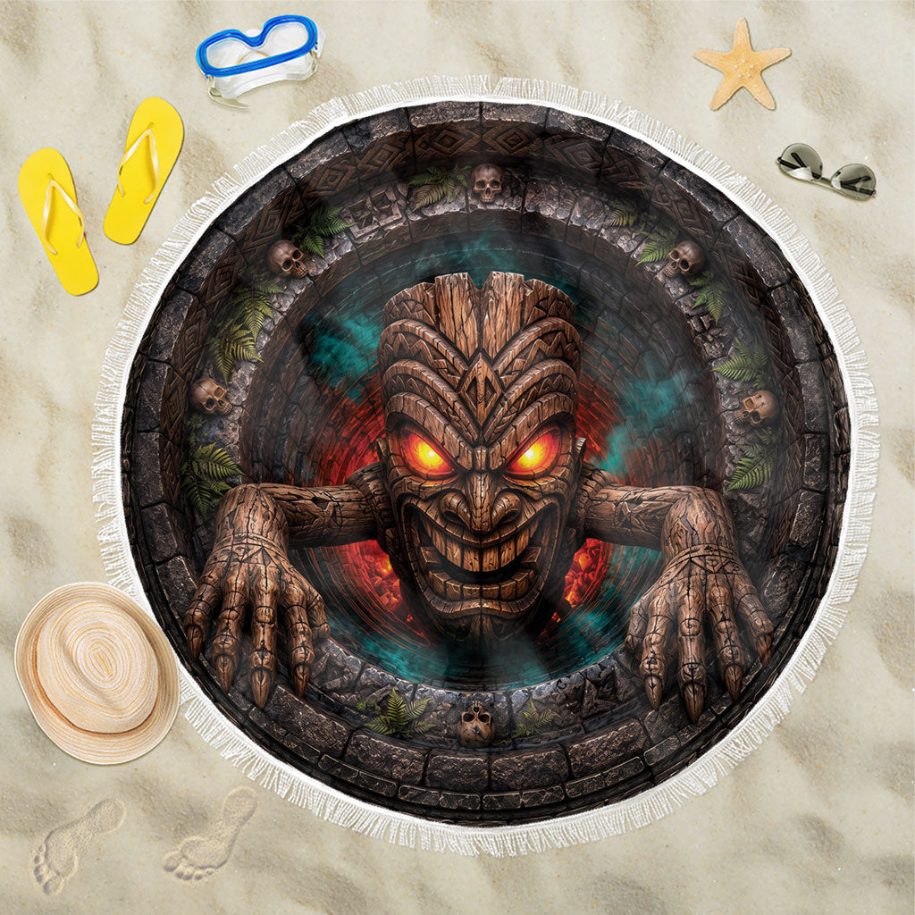 3D Illusion Haunted Tiki Totem Halloween Beach Blanket Polynesian Wood Spirit Fiery