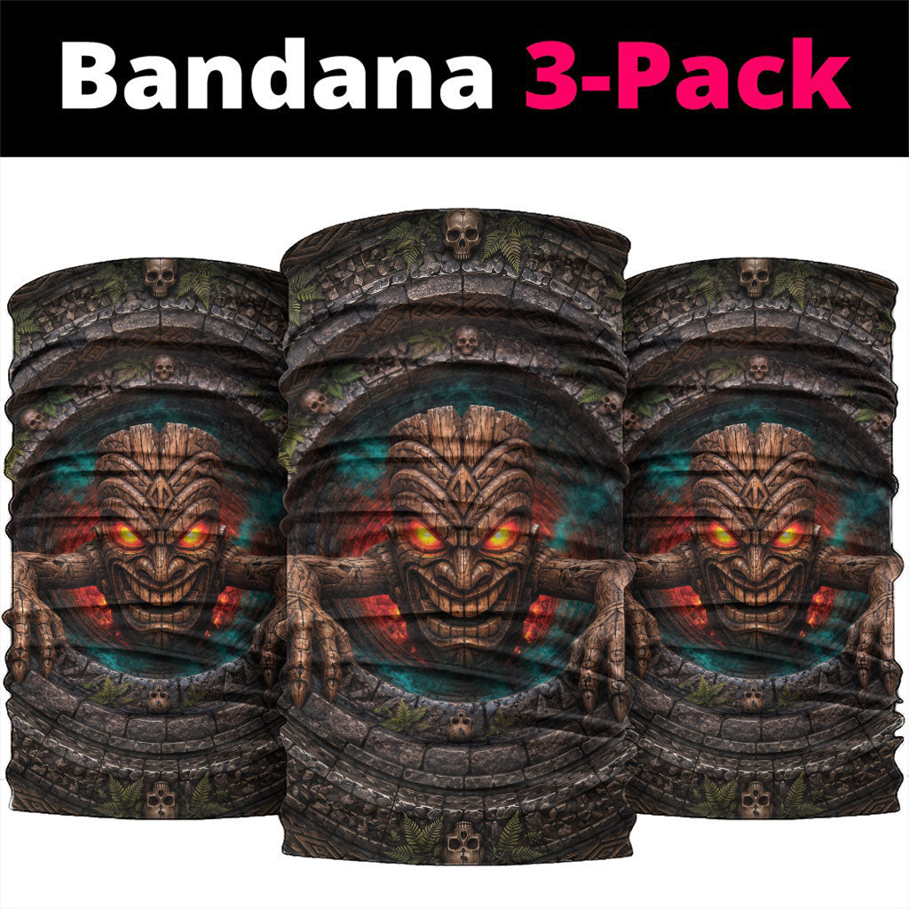 3D Illusion Haunted Tiki Totem Halloween Neck Gaiter Polynesian Wood Spirit Fiery