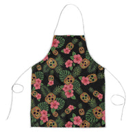 Tropical Calavera Hawaiian Apron Sugar Skull Pineapple Hibiscus Floral DT05 Black - Polynesian Pride