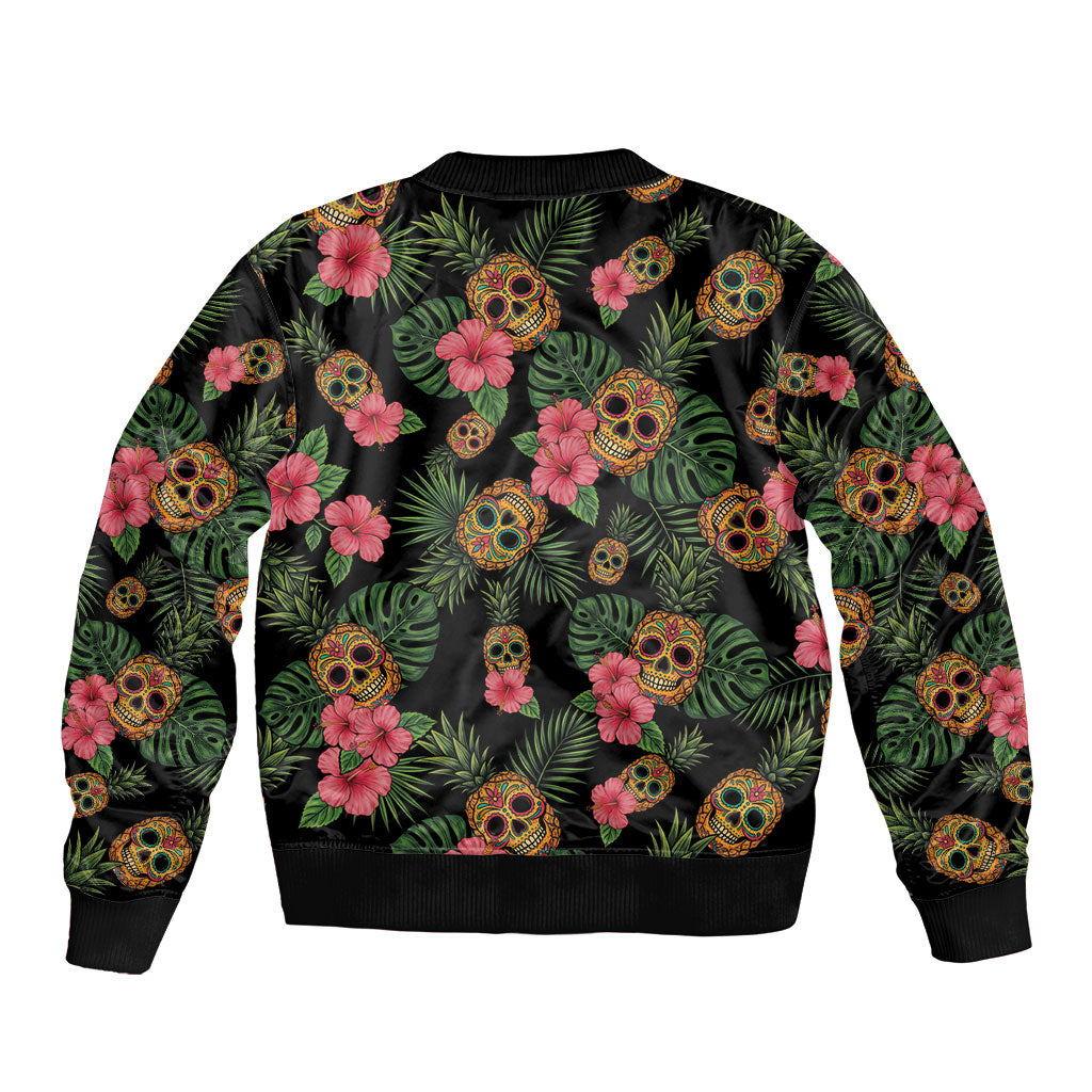 Tropical Calavera Hawaiian Bomber Jacket Sugar Skull Pineapple Hibiscus Floral DT05 - Polynesian Pride