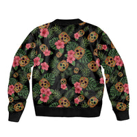 Tropical Calavera Hawaiian Bomber Jacket Sugar Skull Pineapple Hibiscus Floral DT05 - Polynesian Pride