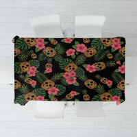 Tropical Calavera Hawaiian Tablecloth Sugar Skull Pineapple Hibiscus Floral DT05 Black - Polynesian Pride