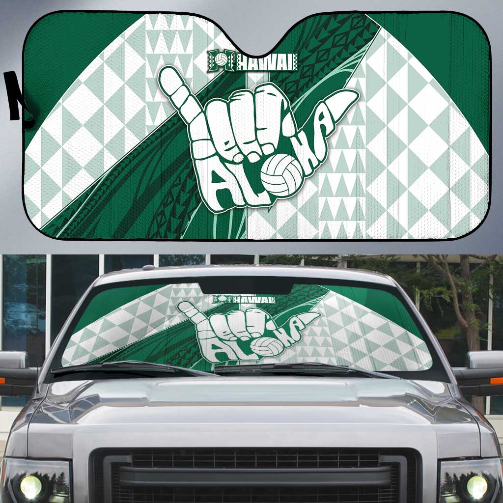 Hawaii Volleyball Auto Sun Shade Shaka Aloha Hand DT05 Green - Polynesian Pride