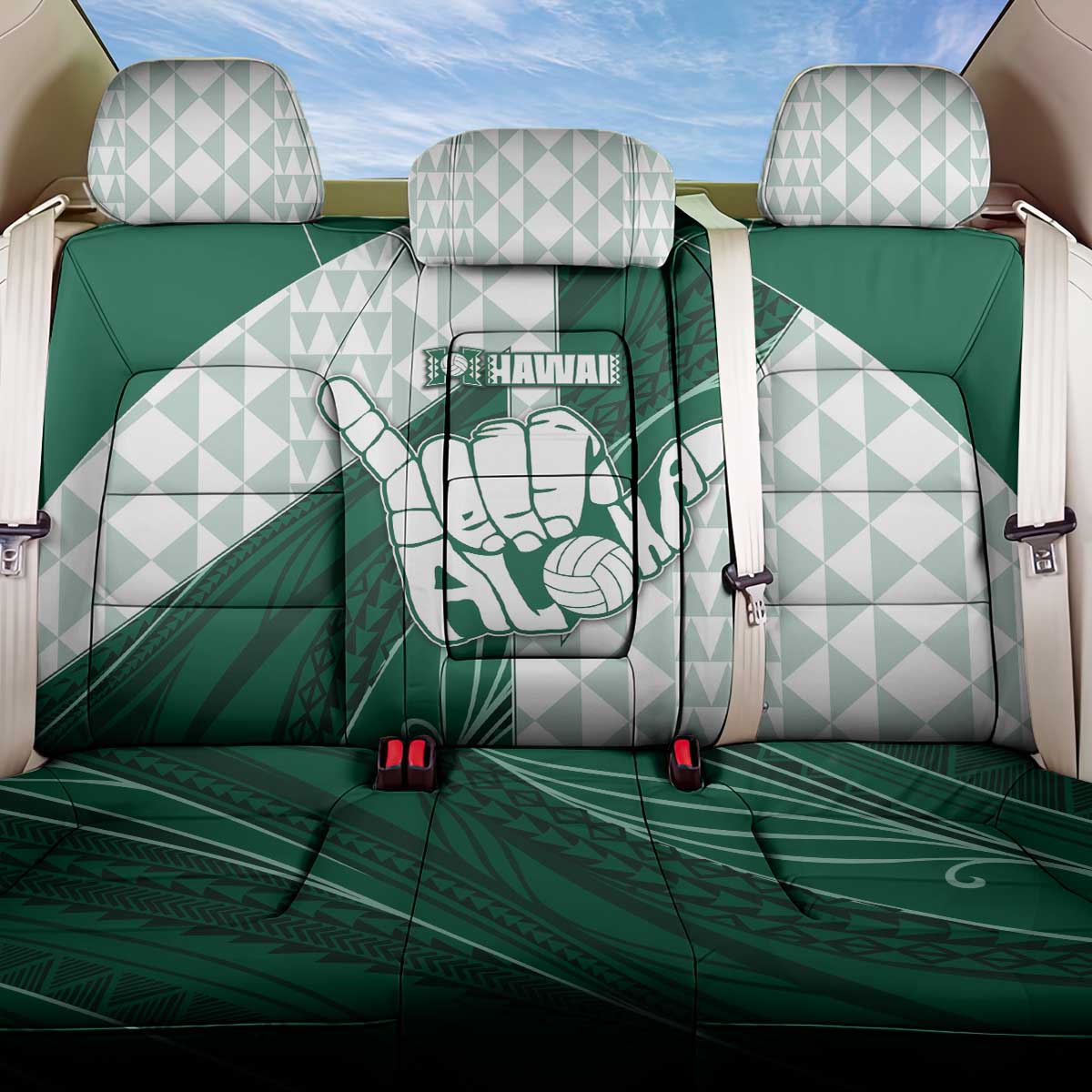 Hawaii Volleyball Back Car Seat Cover Shaka Aloha Hand DT05 One Size Green - Polynesian Pride