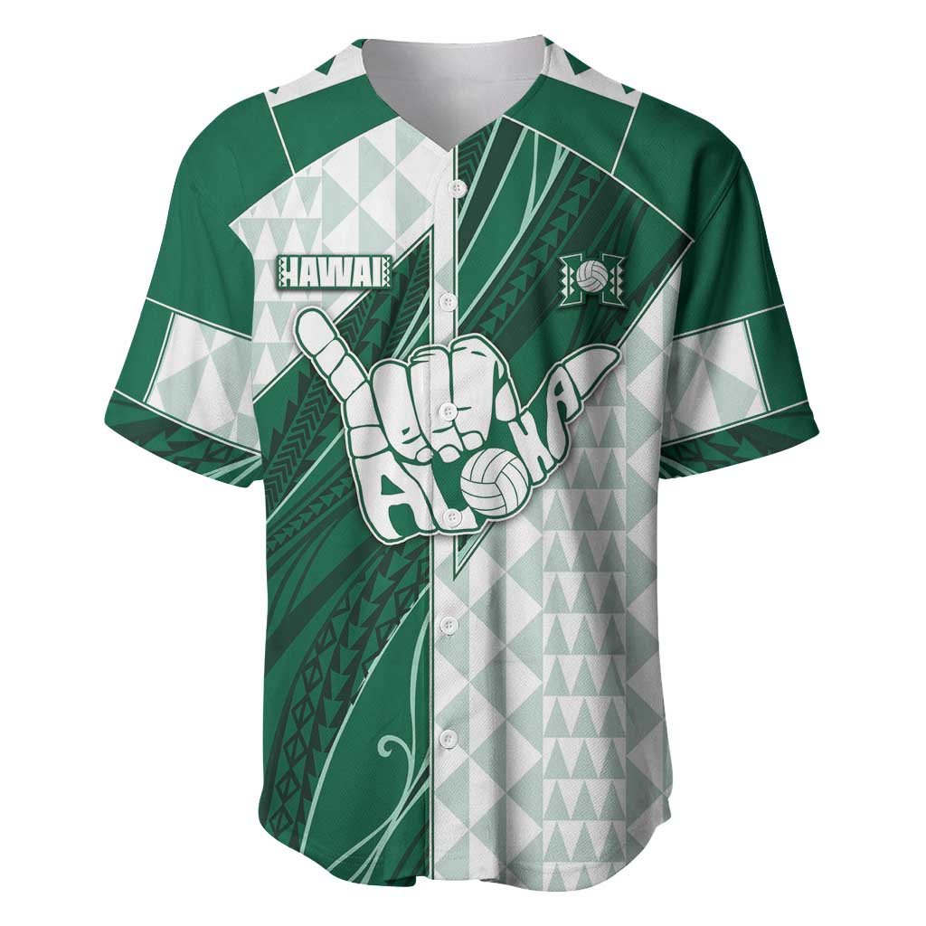 Custom Hawaii Volleyball Baseball Jersey Shaka Aloha Hand DT05 Green - Polynesian Pride