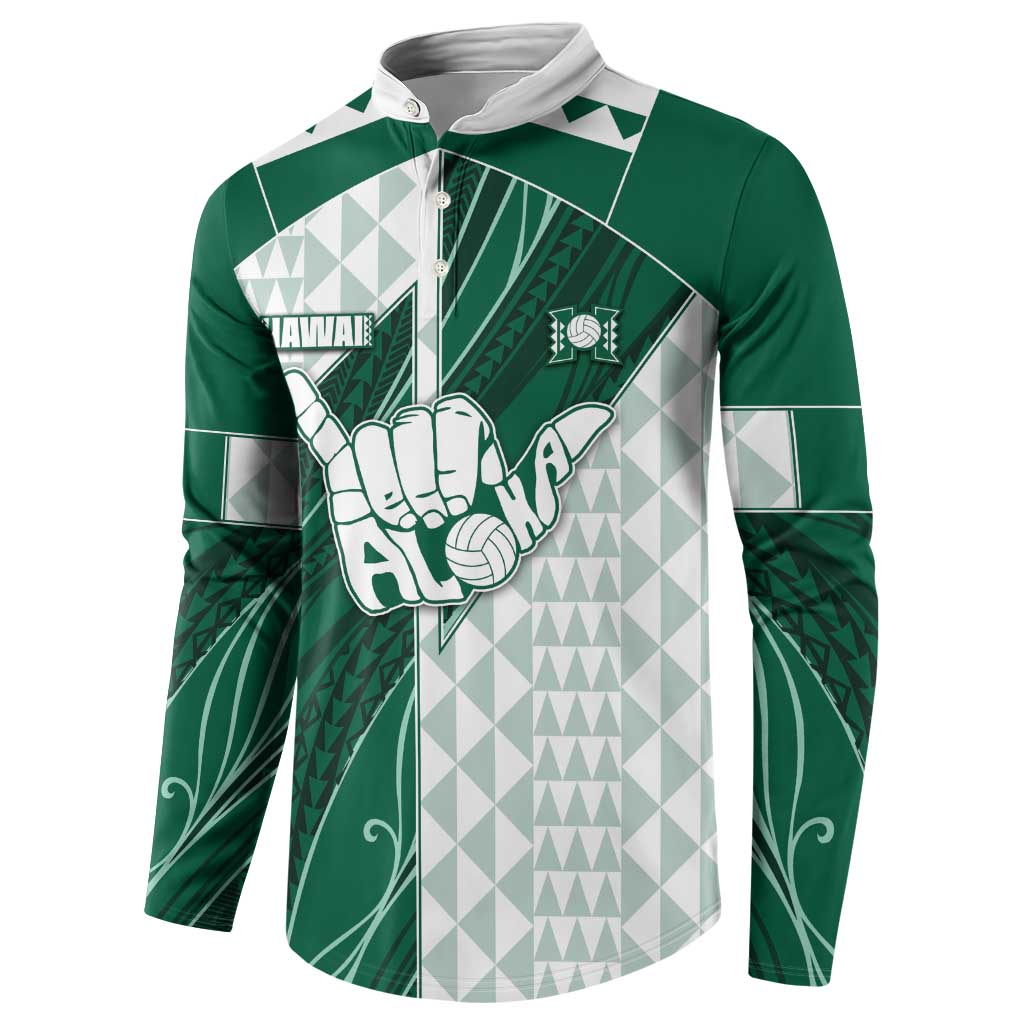 Custom Hawaii Volleyball Button Sweatshirt Shaka Aloha Hand