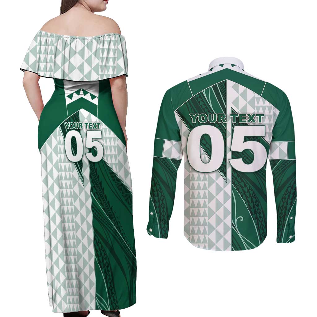 Custom Hawaii Volleyball Couples Matching Off Shoulder Maxi Dress and Long Sleeve Button Shirt Shaka Aloha Hand DT05 - Polynesian Pride