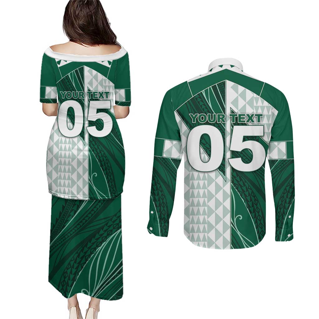 Custom Hawaii Volleyball Couples Matching Puletasi and Long Sleeve Button Shirt Shaka Aloha Hand DT05 - Polynesian Pride