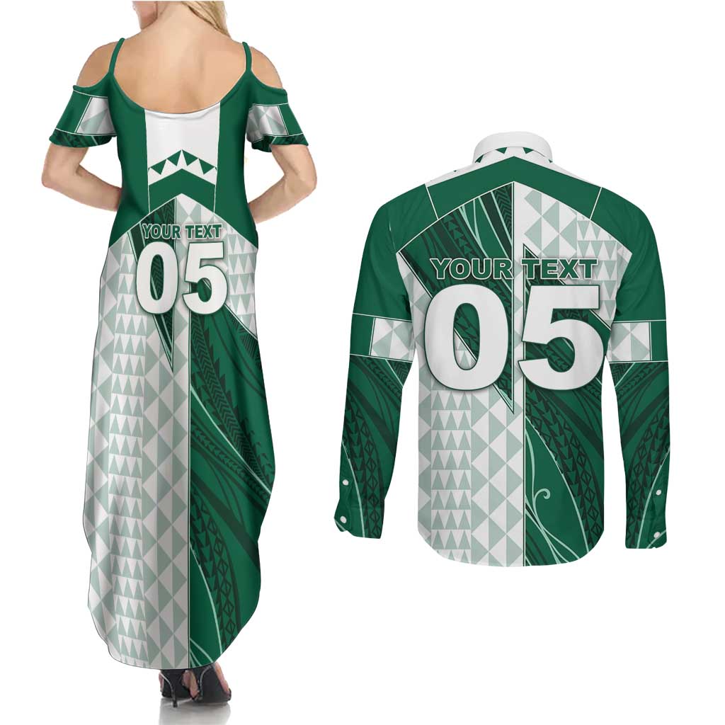 Custom Hawaii Volleyball Couples Matching Summer Maxi Dress and Long Sleeve Button Shirt Shaka Aloha Hand DT05 - Polynesian Pride