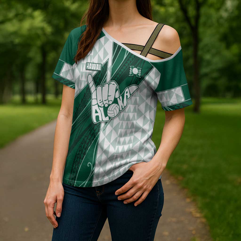 Custom Hawaii Volleyball Cross Shoulder Shirt Shaka Aloha Hand DT05 - Polynesian Pride