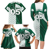 Custom Hawaii Volleyball Family Matching Long Sleeve Bodycon Dress and Hawaiian Shirt Shaka Aloha Hand