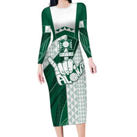 Custom Hawaii Volleyball Family Matching Long Sleeve Bodycon Dress and Hawaiian Shirt Shaka Aloha Hand