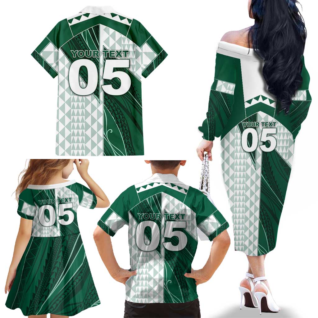 Custom Hawaii Volleyball Family Matching Off The Shoulder Long Sleeve Dress and Hawaiian Shirt Shaka Aloha Hand