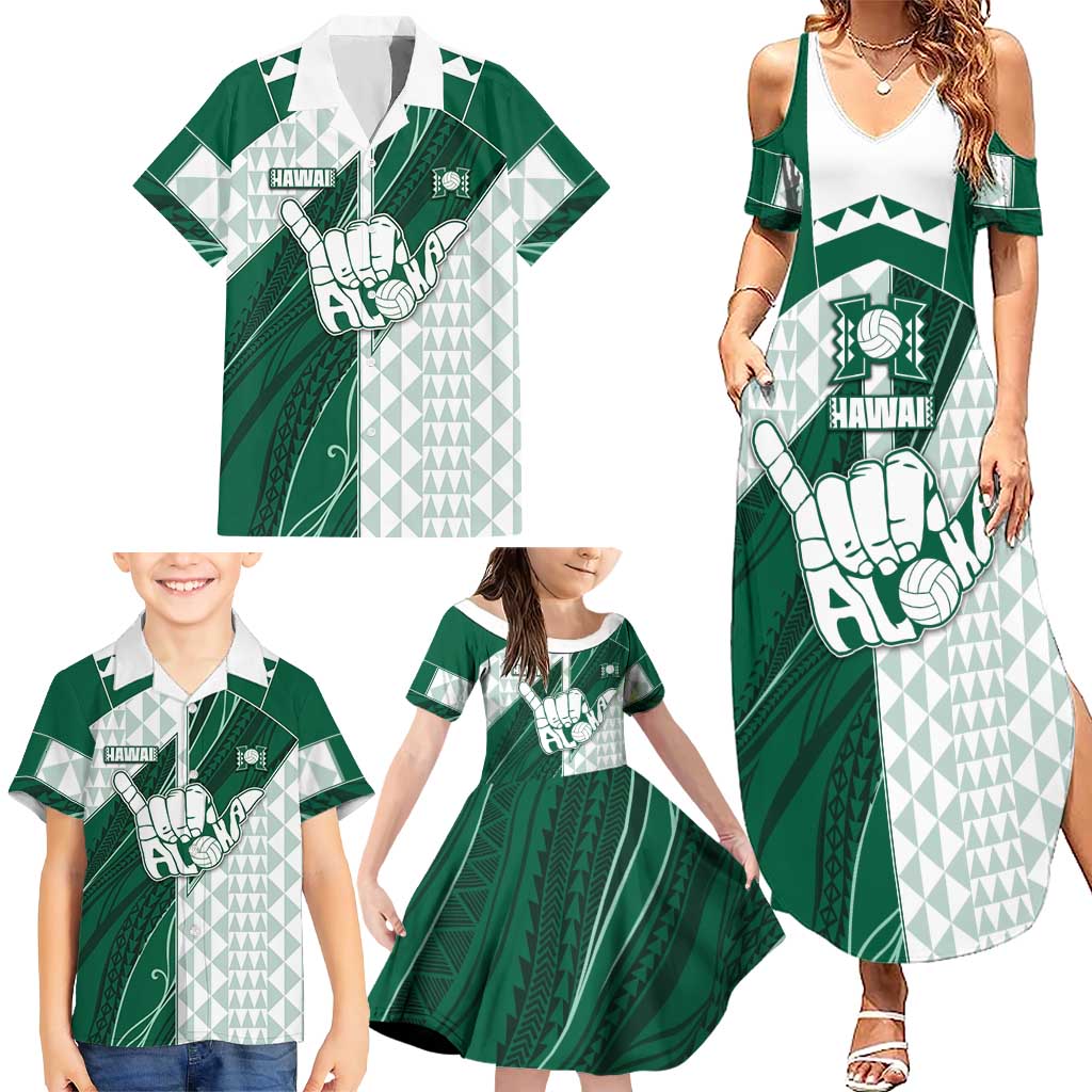 Custom Hawaii Volleyball Family Matching Summer Maxi Dress and Hawaiian Shirt Shaka Aloha Hand DT05 - Polynesian Pride