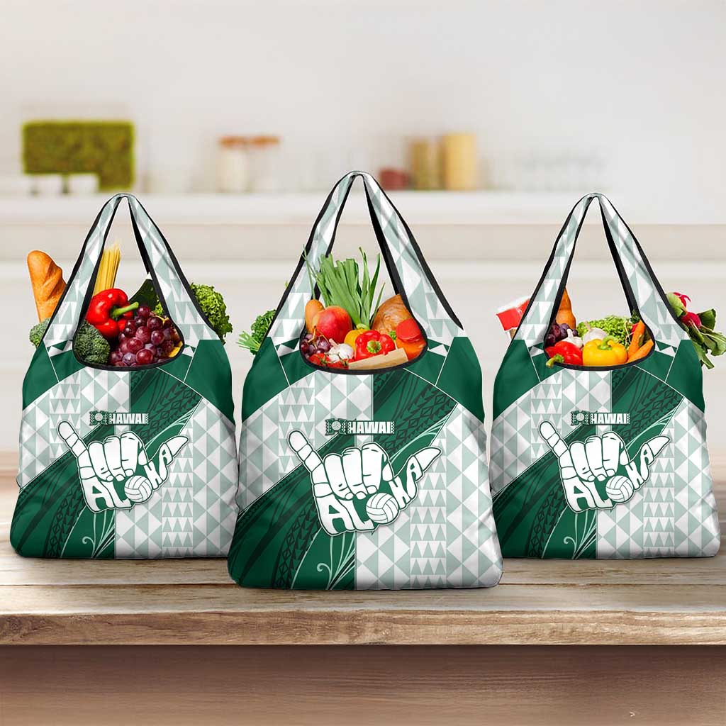 Hawaii Volleyball Grocery Bag Shaka Aloha Hand DT05 3-pack One Size Green - Polynesian Pride