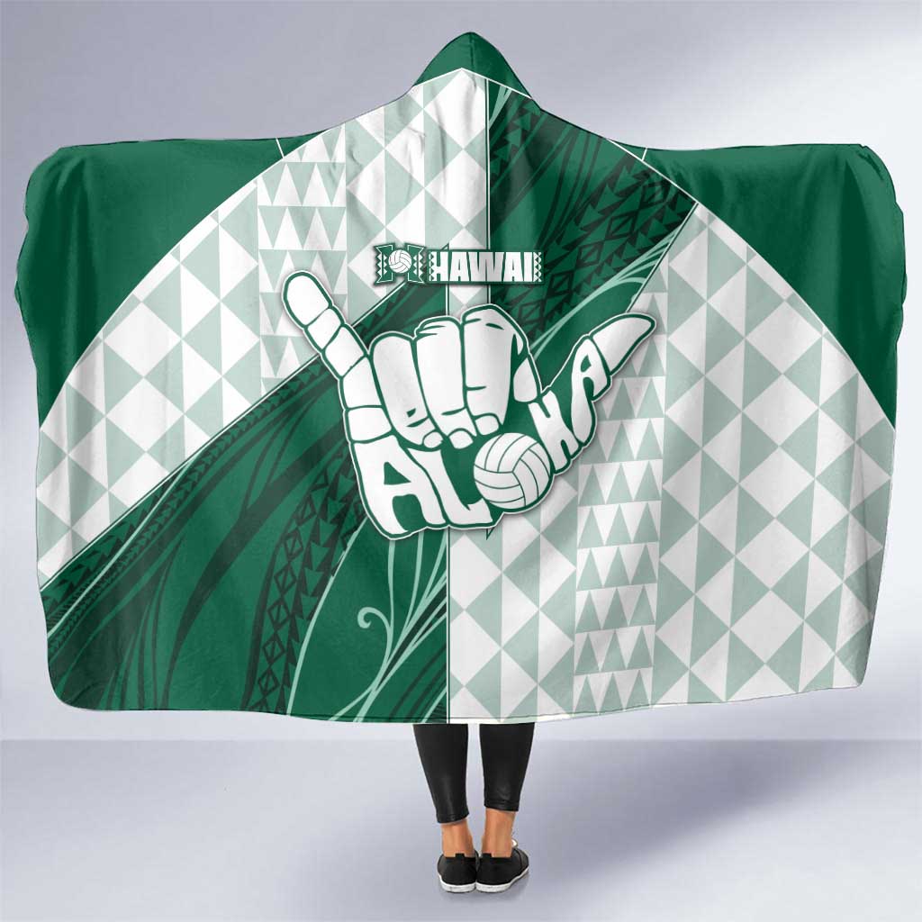 Hawaii Volleyball Hooded Blanket Shaka Aloha Hand DT05 One Size Green - Polynesian Pride