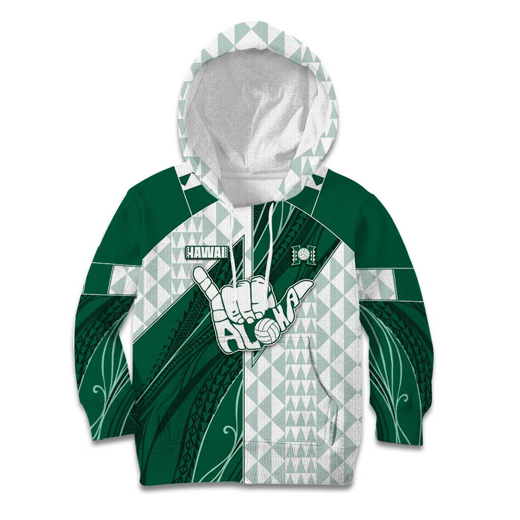 Custom Hawaii Volleyball Kid Hoodie Shaka Aloha Hand DT05 Hoodie Green - Polynesian Pride