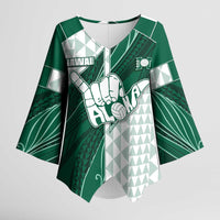 Custom Hawaii Volleyball Kimono Sleeve Blouse Shaka Aloha Hand DT05 Female Green - Polynesian Pride