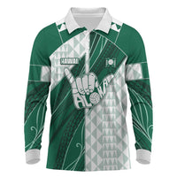 Custom Hawaii Volleyball Long Sleeve Polo Shirt Shaka Aloha Hand DT05 Green - Polynesian Pride