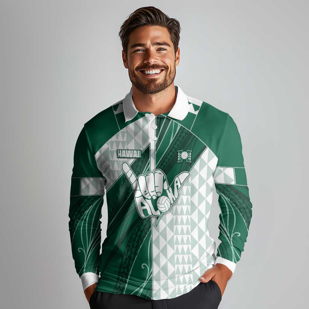 Custom Hawaii Volleyball Long Sleeve Polo Shirt Shaka Aloha Hand DT05 - Polynesian Pride