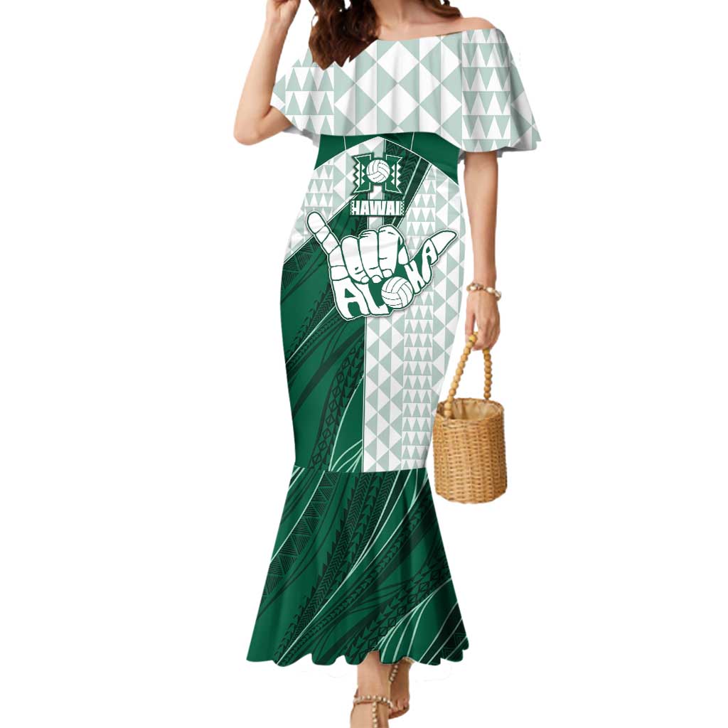 Custom Hawaii Volleyball Mermaid Dress Shaka Aloha Hand DT05 Women Green - Polynesian Pride