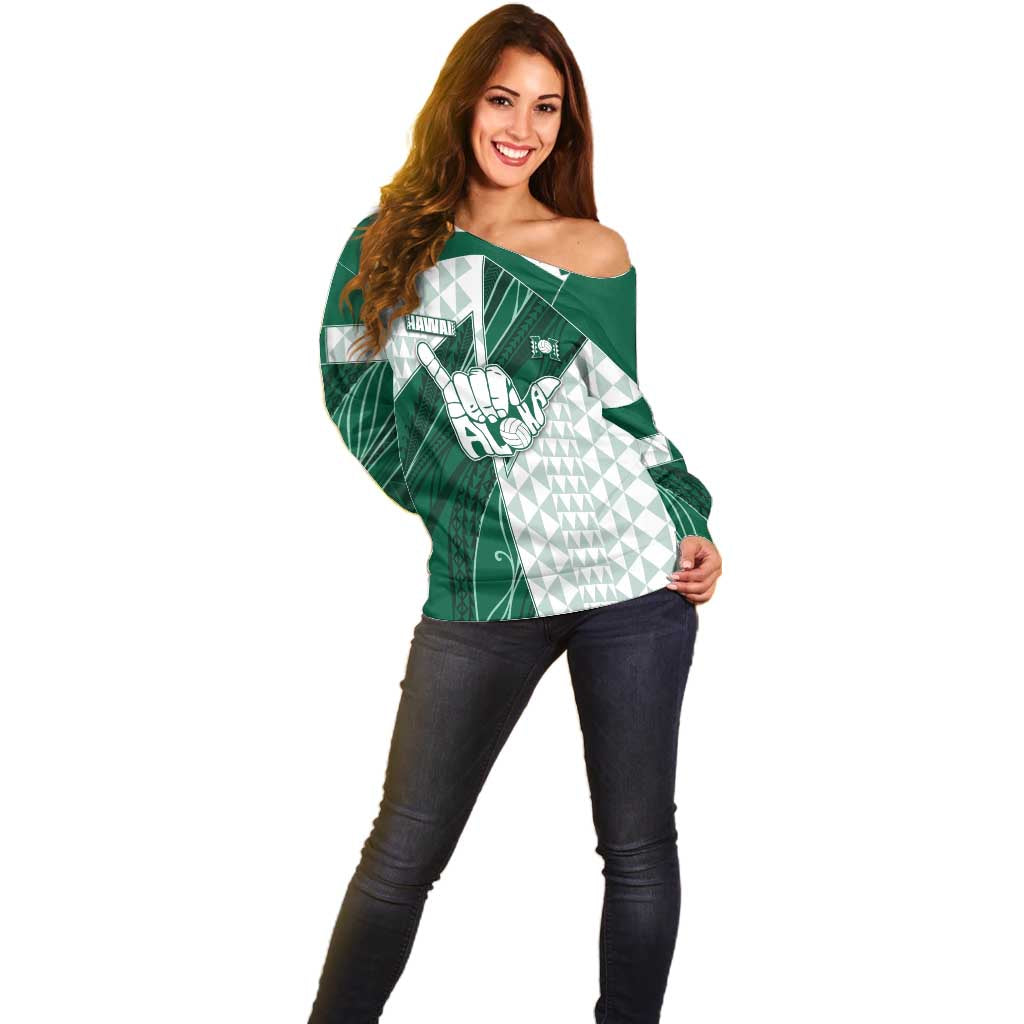 Custom Hawaii Volleyball Off Shoulder Sweater Shaka Aloha Hand DT05 - Polynesian Pride