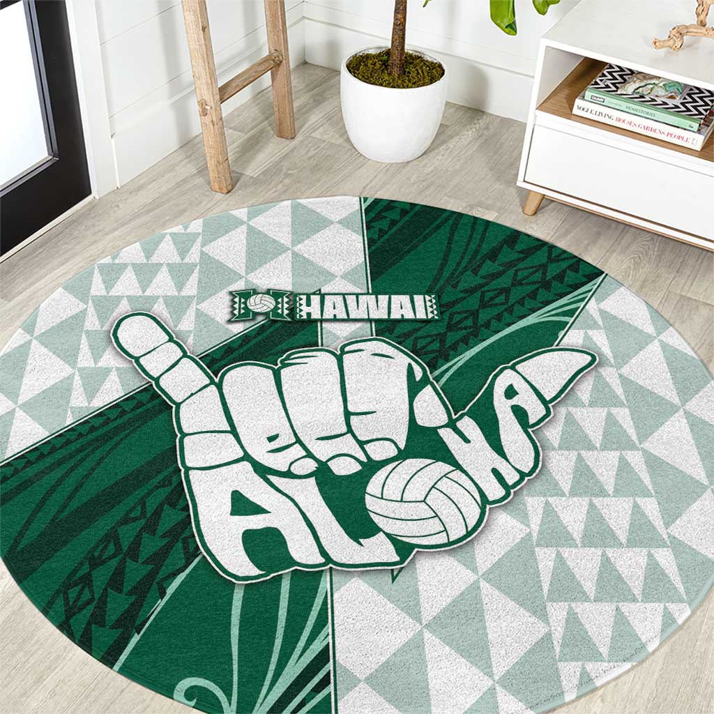 Hawaii Volleyball Round Carpet Shaka Aloha Hand DT05 Green - Polynesian Pride
