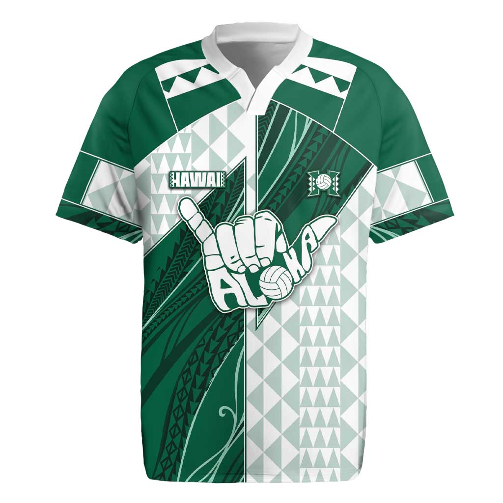Custom Hawaii Volleyball Rugby Jersey Shaka Aloha Hand DT05 Green - Polynesian Pride