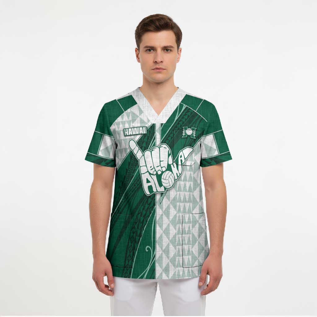 Custom Hawaii Volleyball Scrub Top Shaka Aloha Hand DT05 - Polynesian Pride