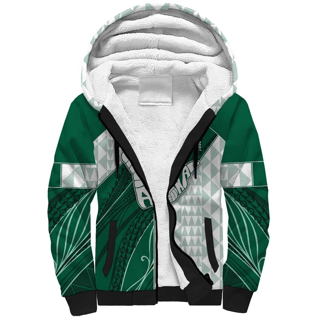 Custom Hawaii Volleyball Sherpa Hoodie Shaka Aloha Hand DT05 Unisex Green - Polynesian Pride