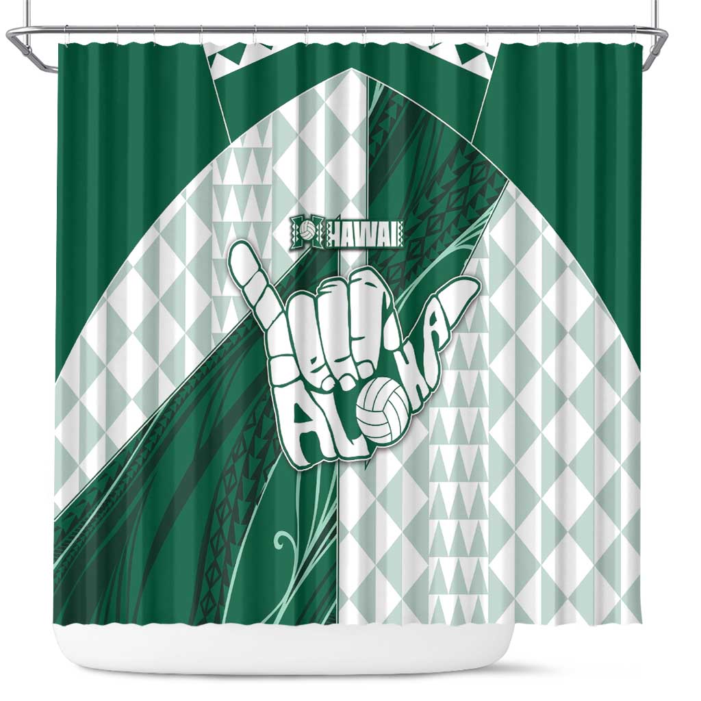 Hawaii Volleyball Shower Curtain Shaka Aloha Hand DT05 Green - Polynesian Pride