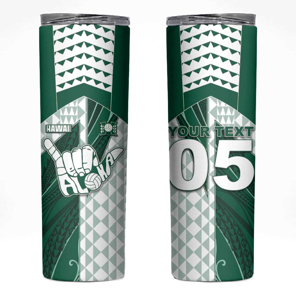 Custom Hawaii Volleyball Skinny Tumbler Shaka Aloha Hand DT05 Green - Polynesian Pride