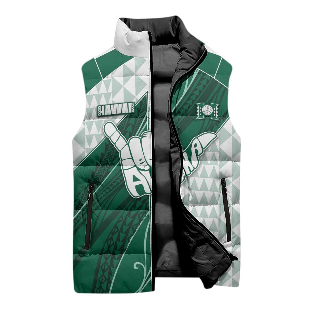Custom Hawaii Volleyball Sleeveless Puffer Jacket Shaka Aloha Hand DT05 - Polynesian Pride