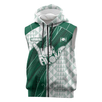 Custom Hawaii Volleyball Sleeveless Zip Hoodie Shaka Aloha Hand DT05 Green - Polynesian Pride
