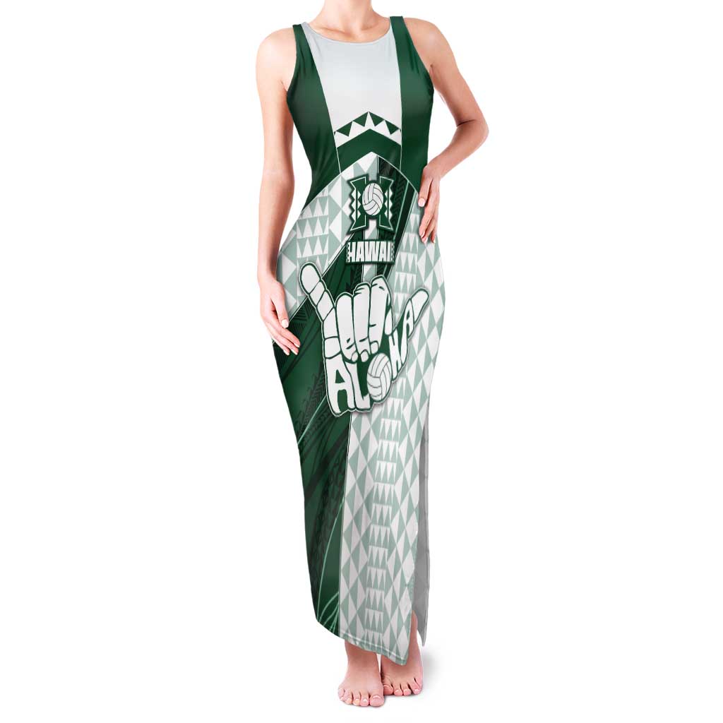 Custom Hawaii Volleyball Tank Maxi Dress Shaka Aloha Hand DT05 Women Green - Polynesian Pride